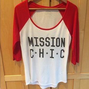 EXPRESS white and red Mission Chic TEE SHIRT size Medium
